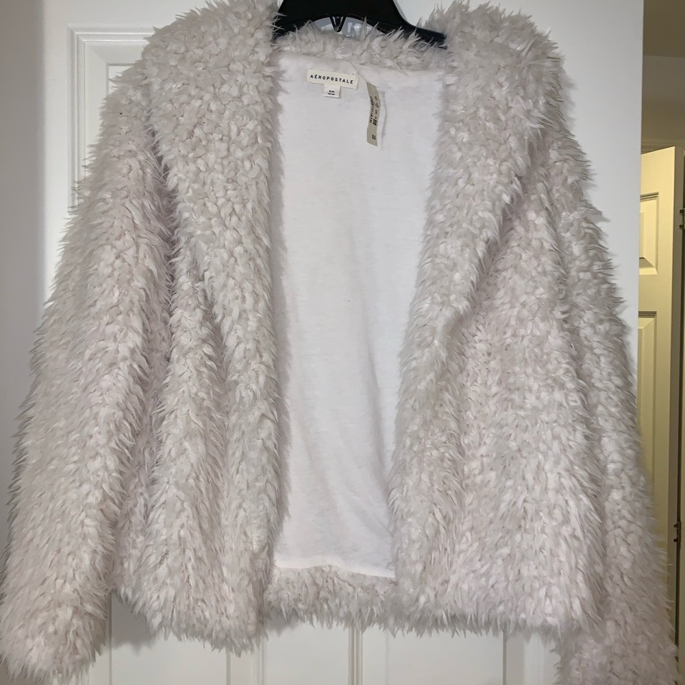 NWT aeropostale white fur jacket